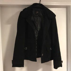 Black pea coat with removable hood